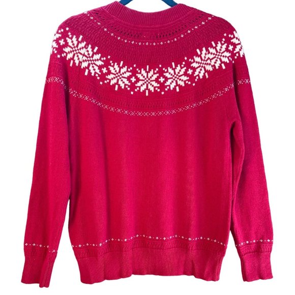 Fat Face Women's Red Holiday Snowflake Pointelle Jumper Sweater Size US 4 NWOT - Picture 3 of 3